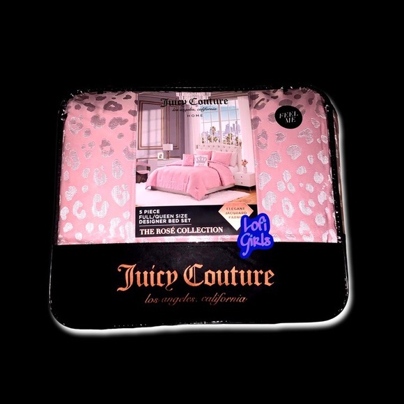 Juicy Couture Rosé Collection Jacquard Baby Pink Leopard Goth Crown 5 pc Bed Set - Picture 4 of 10